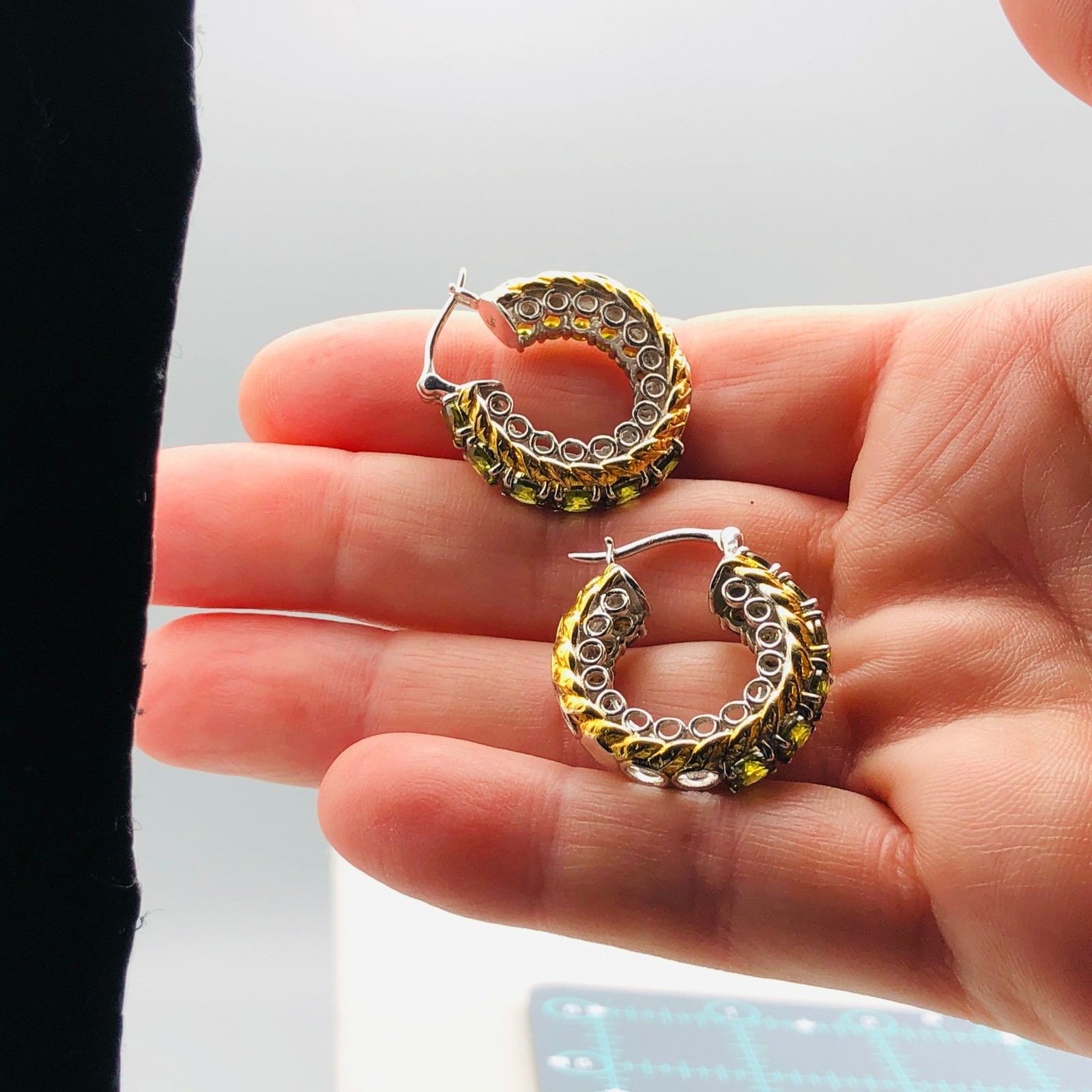 Karis Hoop Earrings Simulated Peridot Green Gold Tone Silver Tone Mixed Metal