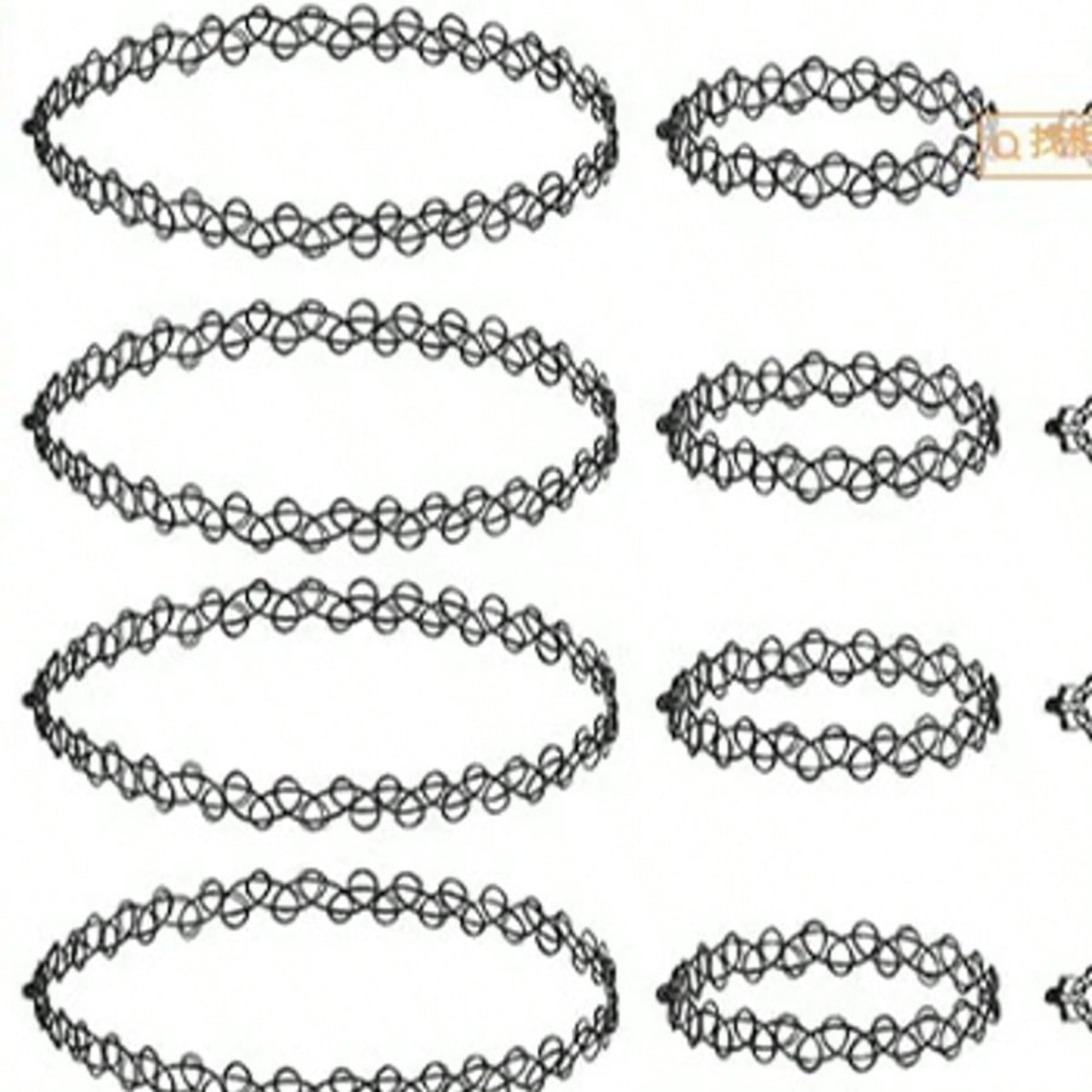 12 Pcs 90s Tattoo Choker Necklace Set Stretch Gothic Black Lace Elastic Vintage