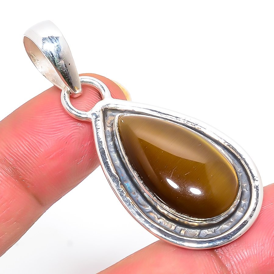 Yellow Tiger’S Eye 925 Silver Plated Pendant 1.97″ JP260-23
