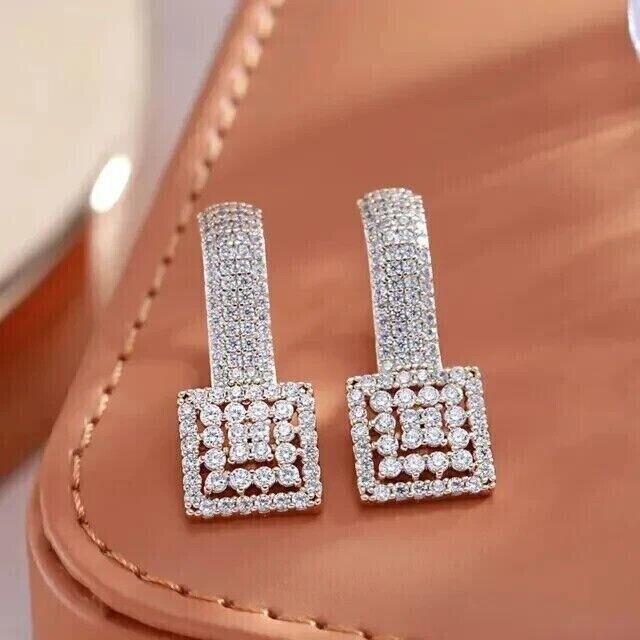 2Ct Round Cut Simulated Diamond Fancy Drop Clip On Earrings 14K Rose Gold Plated