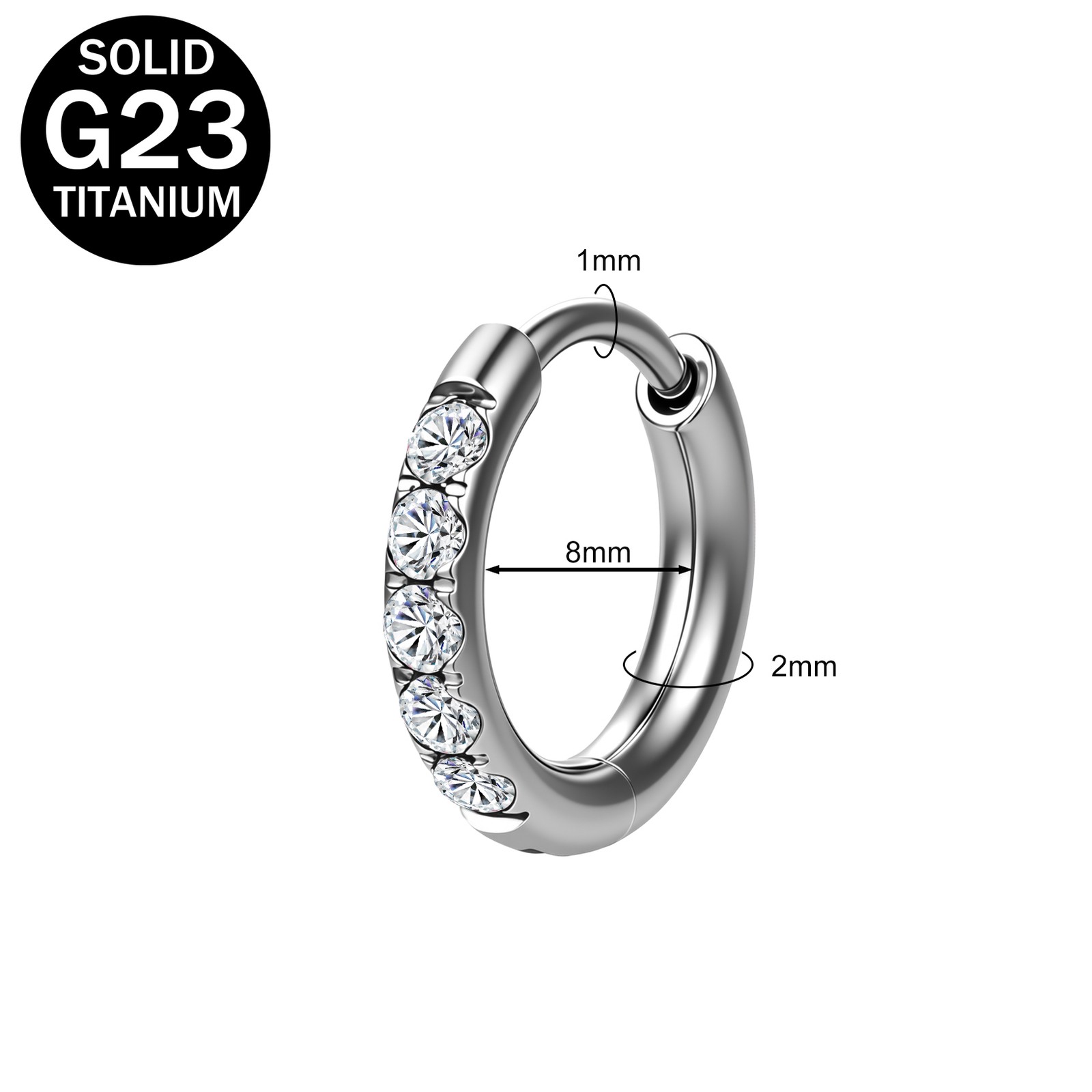 1 Pair 18g G23 Titanium Hoop Earrings Crystal Ear Helix Conch Piercing Jewelry