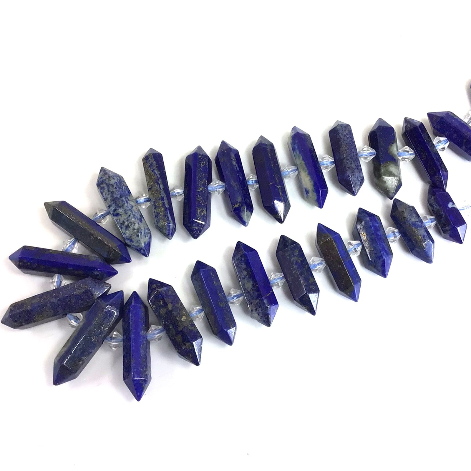 Lapis Lazuli Double Terminated Center Drilled Hexagon Faceted Pendant Bead 15″