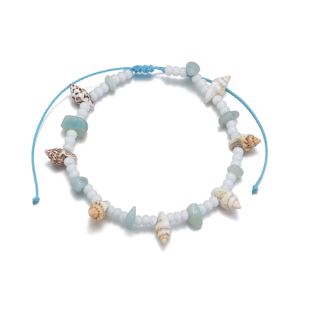 2Pcs Layered Anklet Set for Women Shell Starfish Rope Braided Ankle Chains Penta