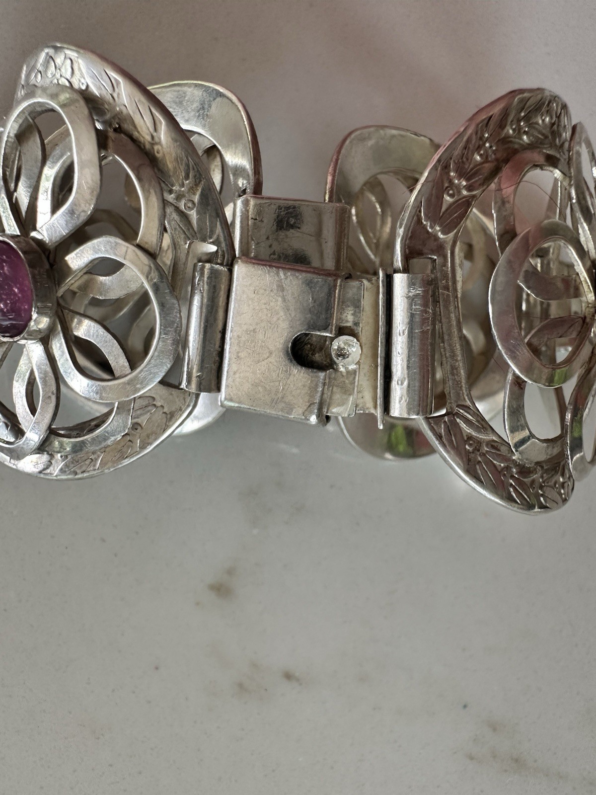 Silver Bracelet Purple Lilac Stones Mexican Silver