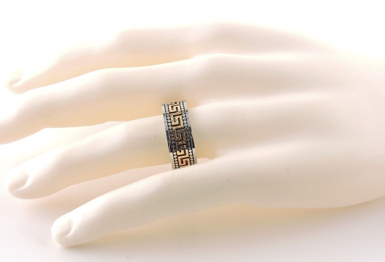 Stainless Steel Band Ring With Greek Gold IP Accents – Free Gift Packaging