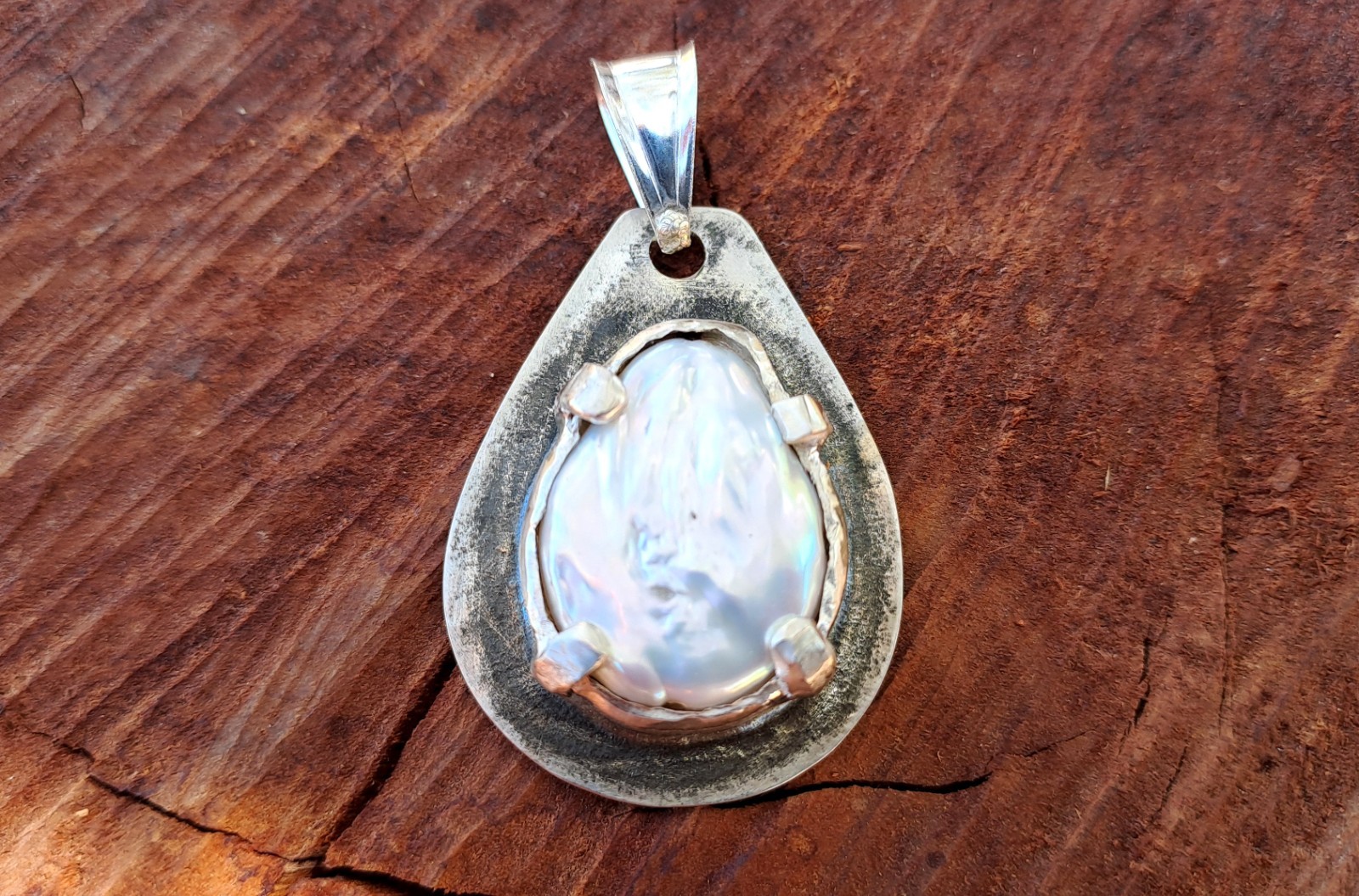 White Baroque Pearl Necklace, Handmade Pearl Teardrop Pendant, Pearl Jewellery