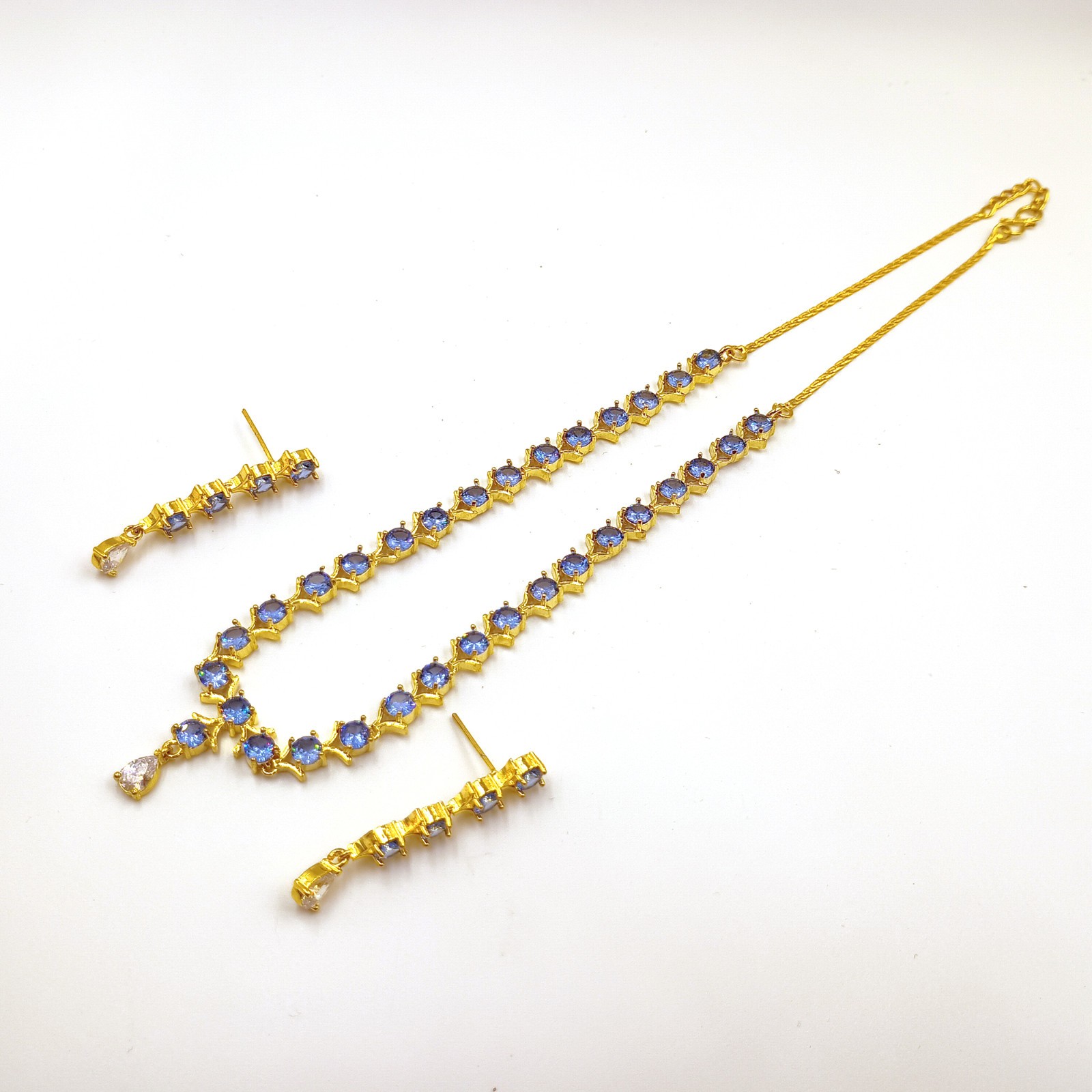 Tanzanite Round Stone Choker Necklace 22k Gold Plated Handmade Indian Style