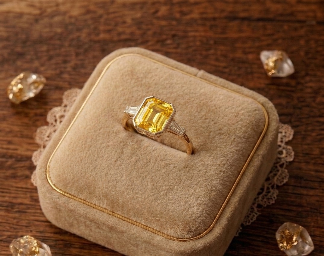 3.10 Cut Emerald Cut Natural Sapphire Diamond Engagement Ring 14k Solid Gold