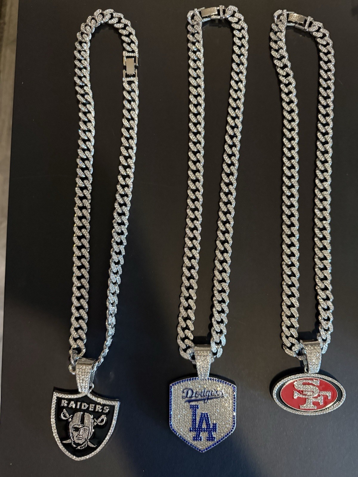 Silver Cuban Link Chain Necklace Sports Team Logo Shield Charm Pendant Box each