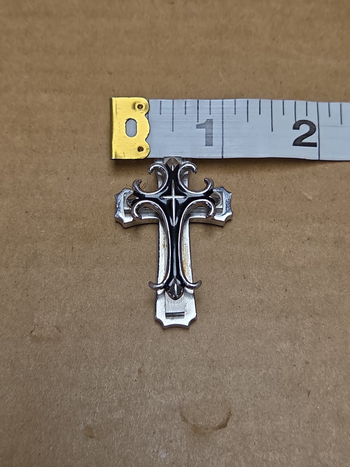 Beautiful Intricate Stainless Steel & Black Cross Pendant *SEE PICS