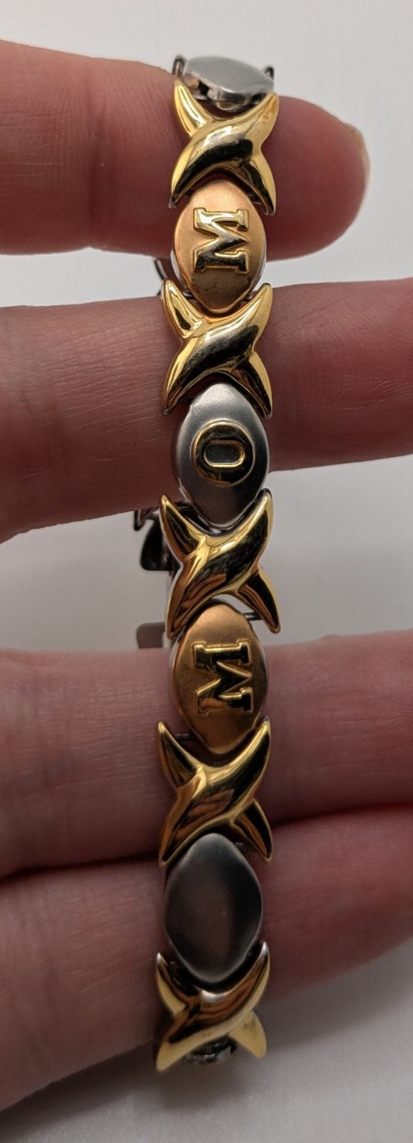 Mom-Themed Stainless Steel Bracelet Gold & Silver Snap Lock 7 Inches JJT Design