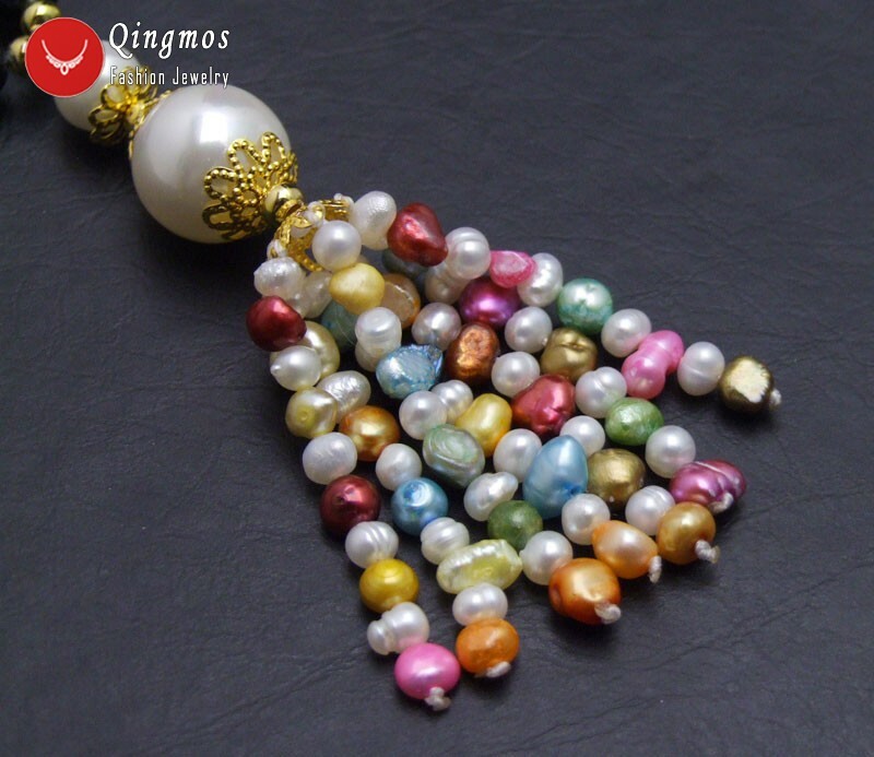 4-5mm Multicolor Baroque Natural Pearl Tassel Pendant & Necklace for Women 20”