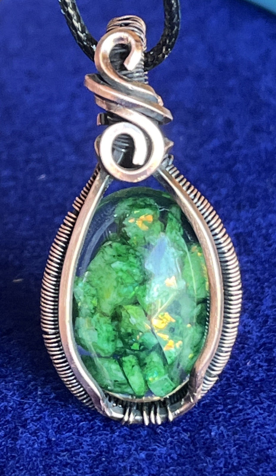 Green Calcite (in resin)~ Handmade copper wire wrapped pendant 5g