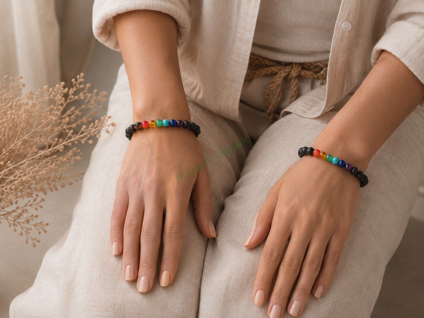 7 Chakra Lava Stone Beaded Bracelet Natural Volcanic Rock Healing Crystal Yoga