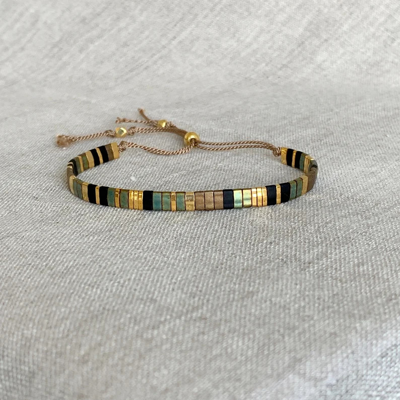 Handmade Miyuki Tila 14k Gold Plated Boho Reiki Adjustable Women’s Bracelet Gift