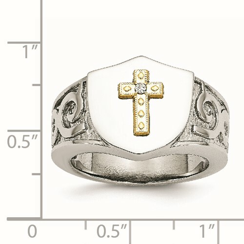 *BRAND NEW* Chisel Polished 10K Gold Cross .02 Carat Diamond Ring SR293-10