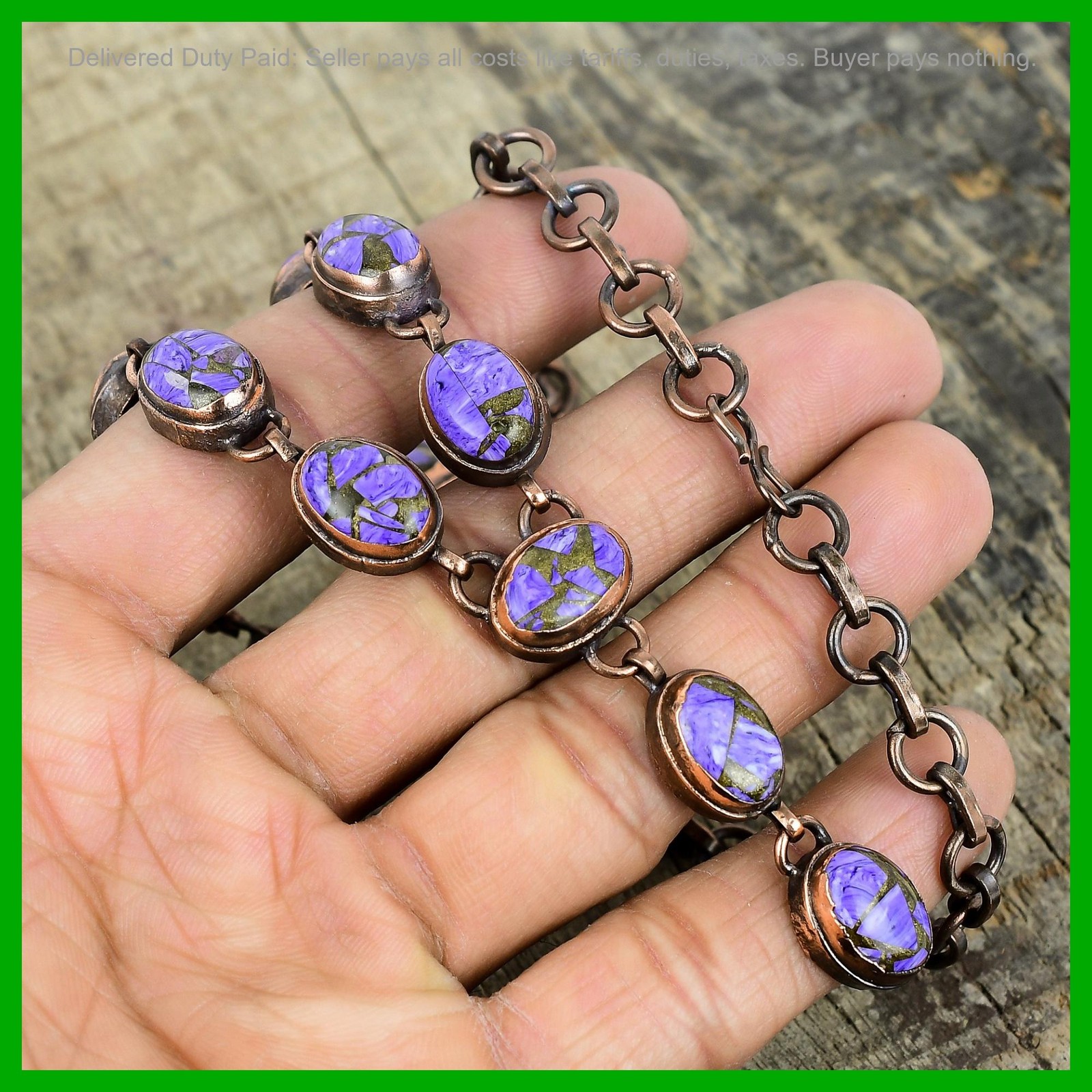 Oval Natural Copper Charoite Copper Electroformed Trendy Chain Necklace Jewelry