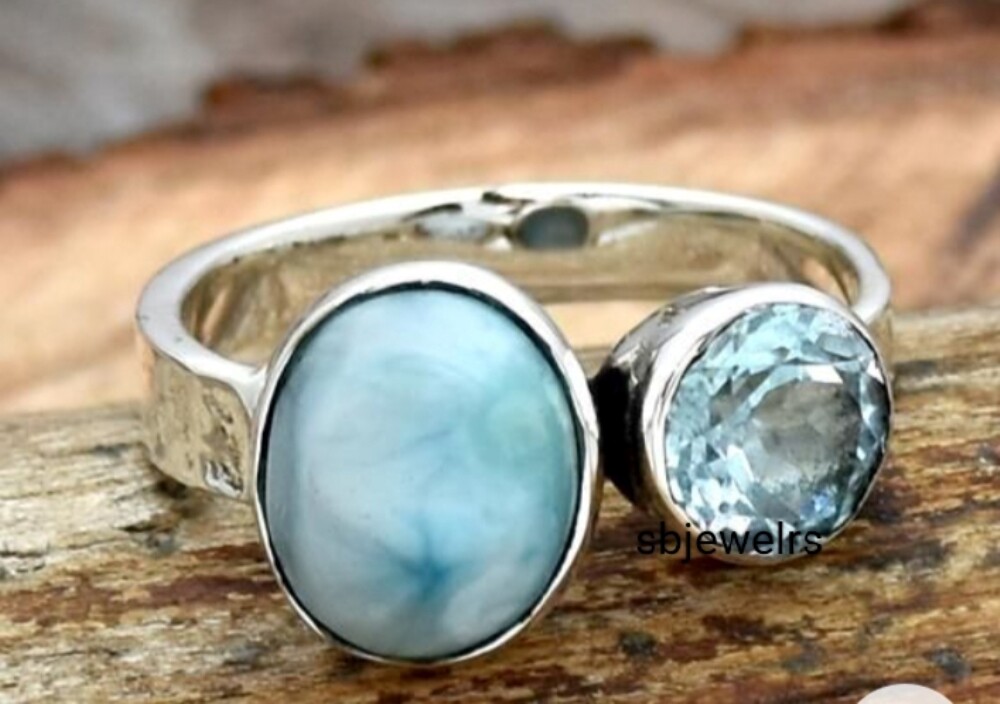 Larimar,Blue Topaz Gemstone 925 Sterling Silver Handmade Ring For Women A-580