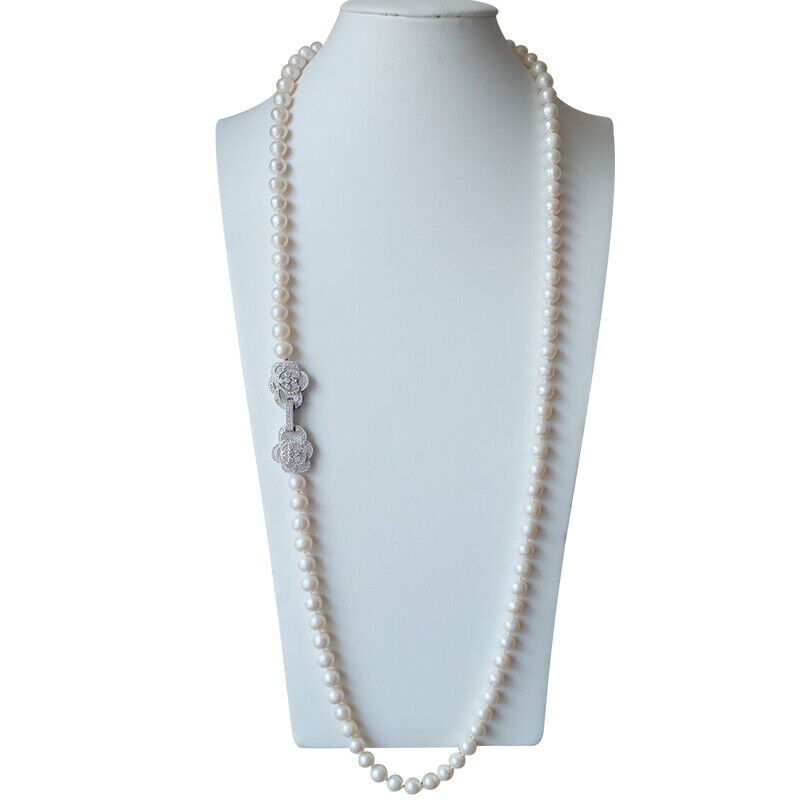 24 inch genuine natural AAA 9-10mm white South Sea pearl necklace 925s