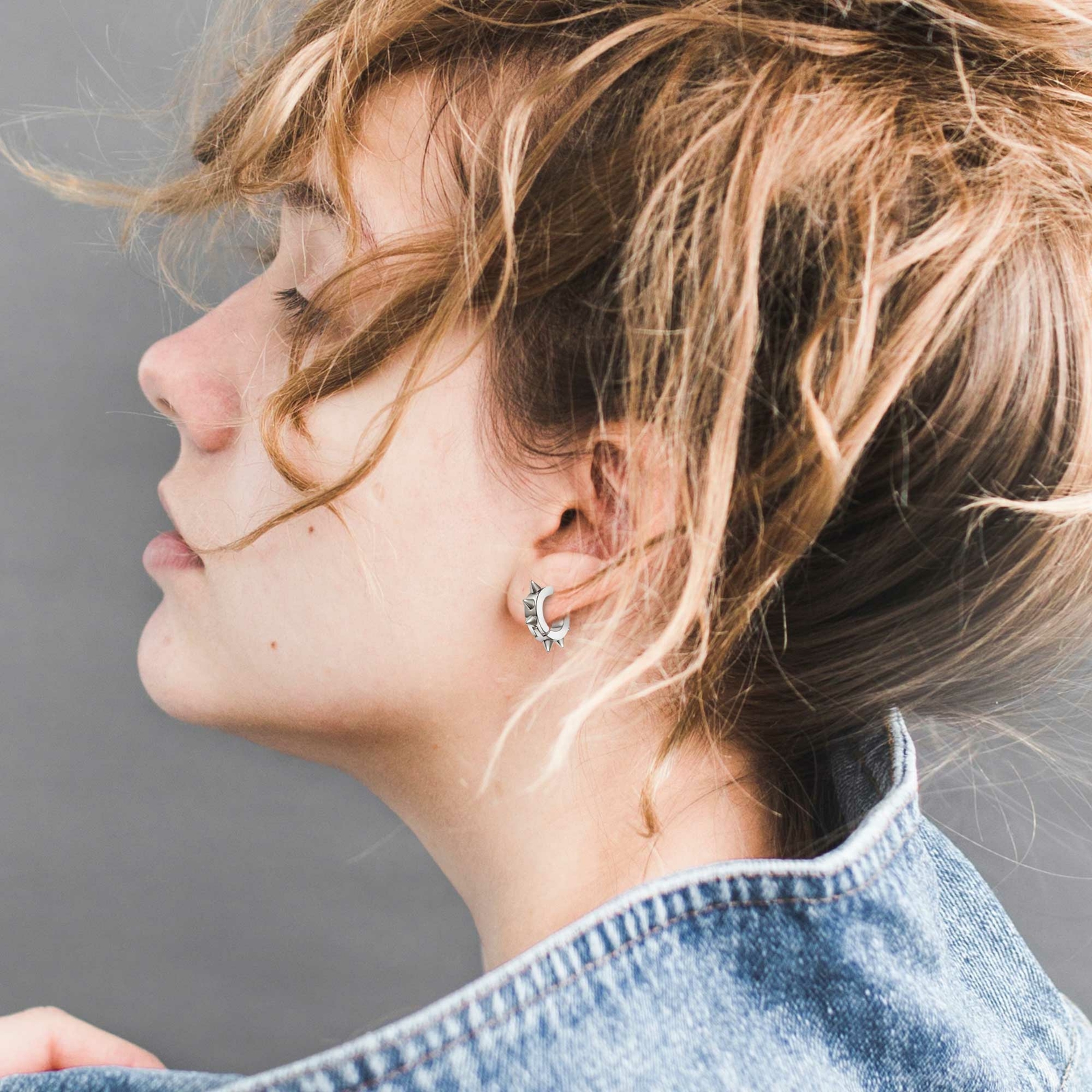 Punk Hiphop Stainless Steel Spike Hoop Earrings Stud Earrings Set for Men Women