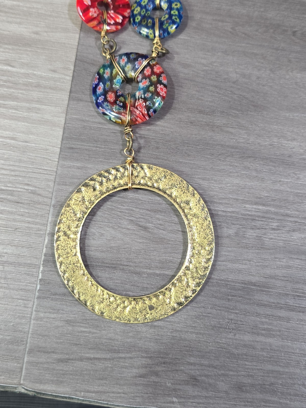 SWEET ROMANCE MILLEFIORI GLASS CIRCLE 29” NECKLACE ~~MADE IN USA~~