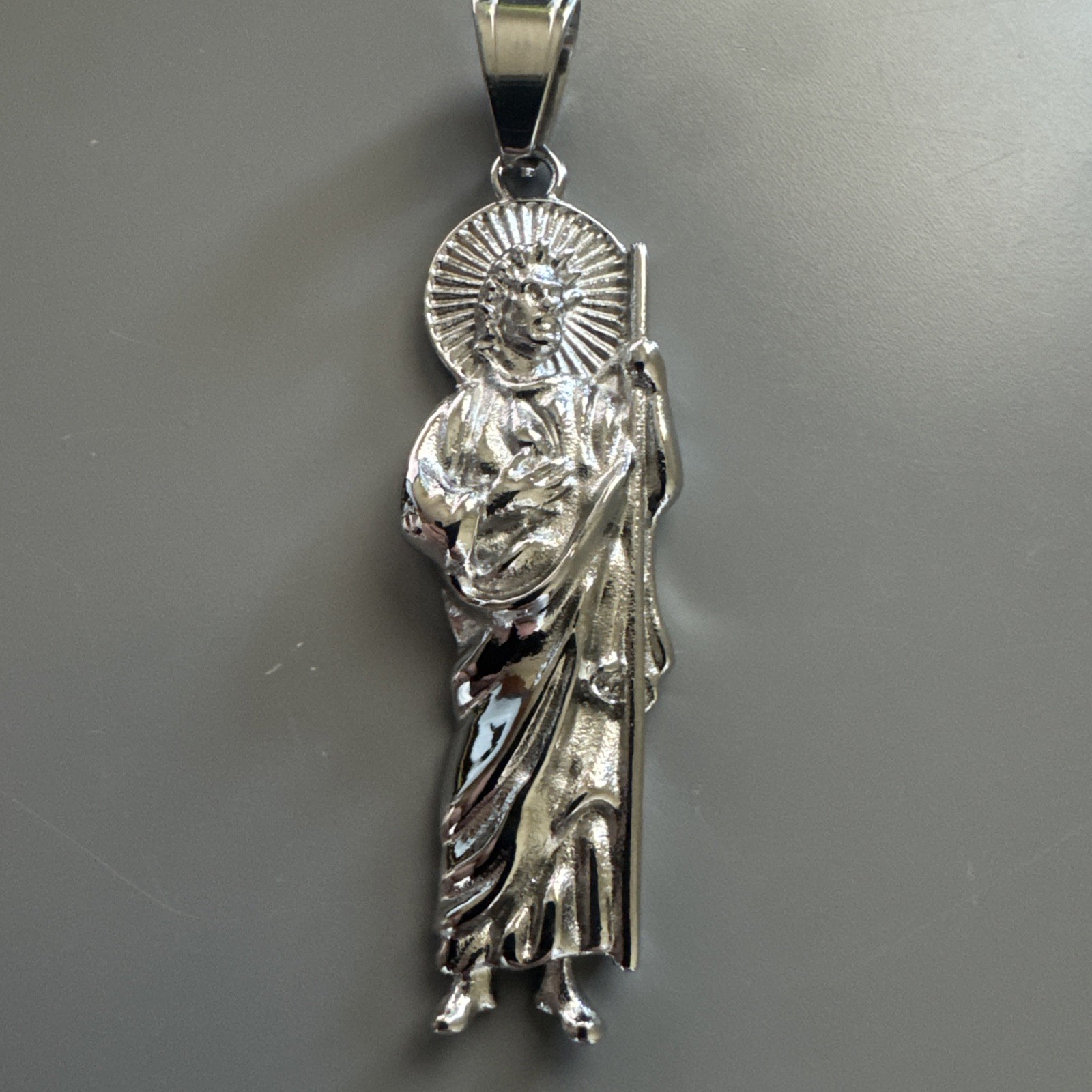 St. Jude Thaddeus Religious Pendant Silver Tone Stainless Steel 24” Chain Jesus