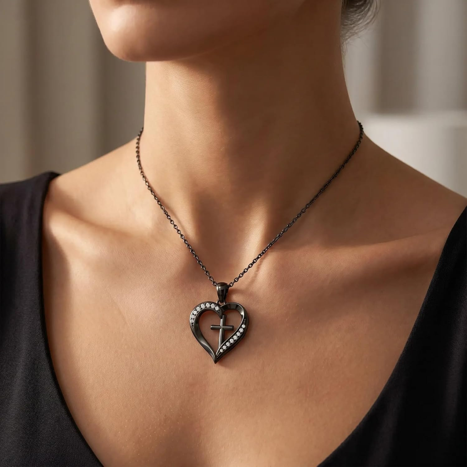 Heart Cross Necklace for Women Faith Pendant Christian Religious Jewelry Gift fo