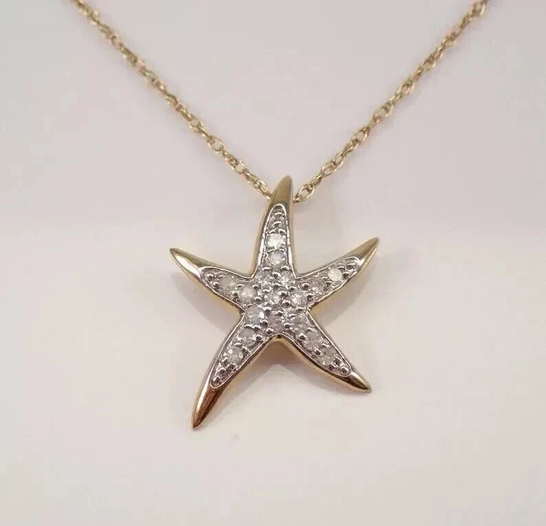 1.00Ct Round Simulated Diamond Women’s Starfish Pendant Necklace 14k Gold Plated