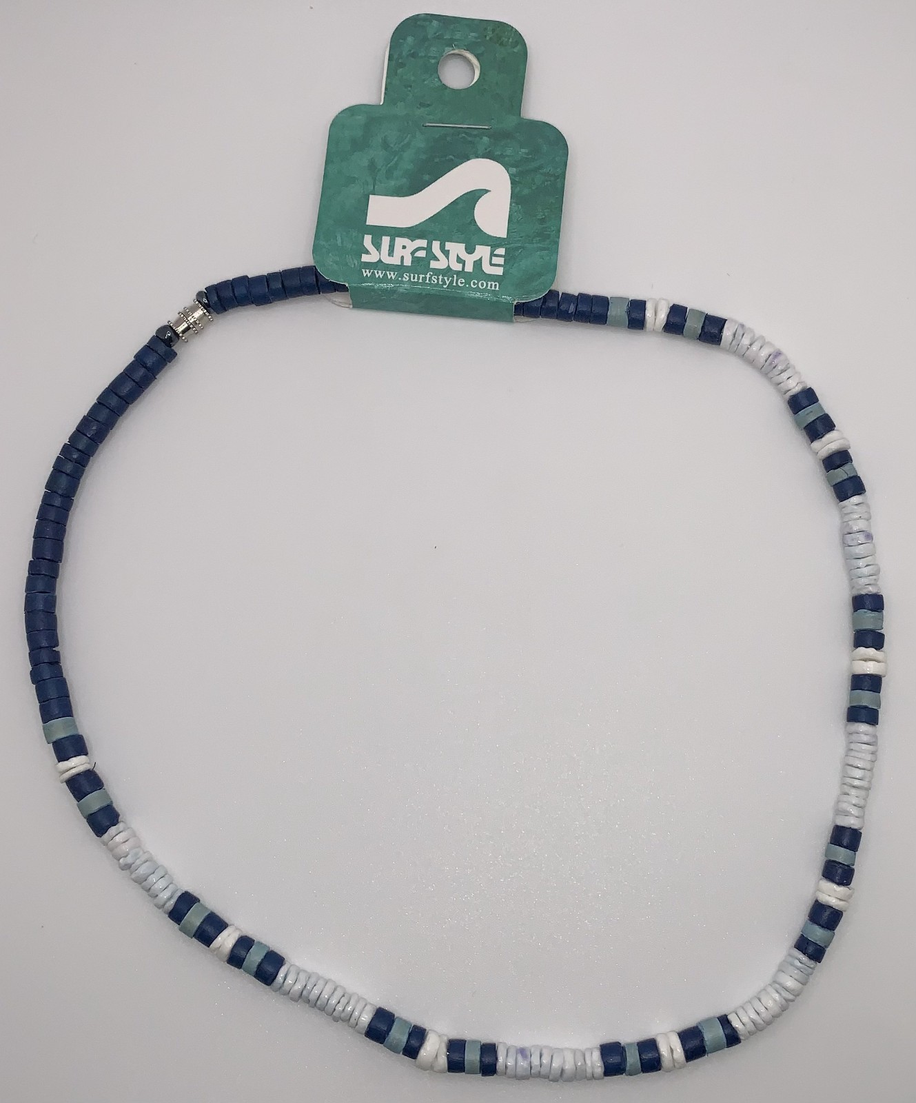 Surf Style Necklace Navy Blue Aqua White Beads Adjustable 18″ 136240 BOGO!