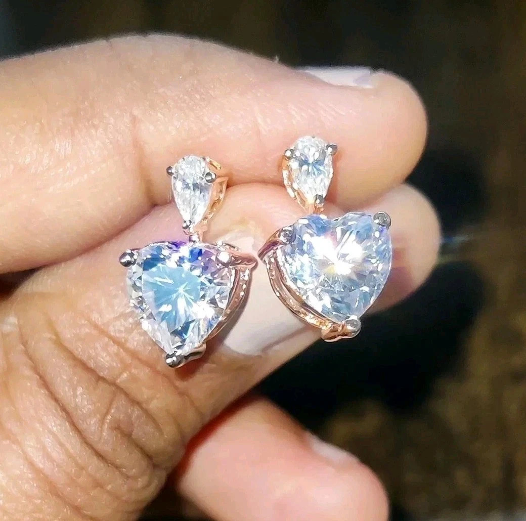 12 Ct Treated Certified Gorgeous White Diamond Dangler Earrings, 925 Silver