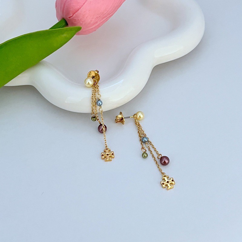 New Burch pearl Liner earrings multi color with Jewelry Pouch Size:5.3cm