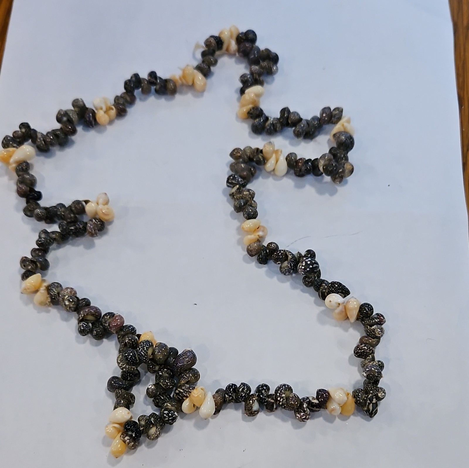 Black & Cream Natural Shell Chip Beaded Necklace, Bead Chain, Nature Theme