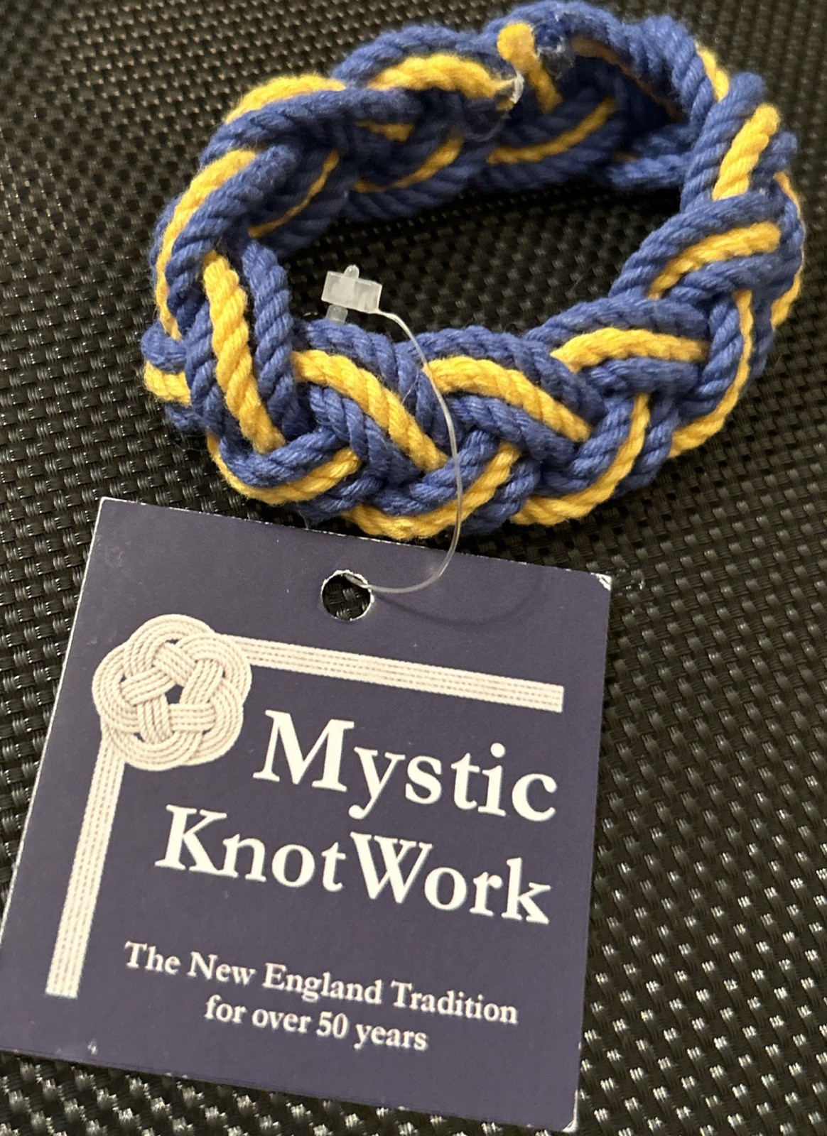 Mystic Knit Work Sailor Rope Bracelet, Nautical Stripe Blue & Yellow Size Small