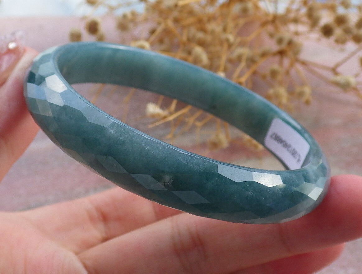 Video Certified Icy Green A JADE Jadeite Dia Cut Bangle Bracelet 59mm 手镯 683118