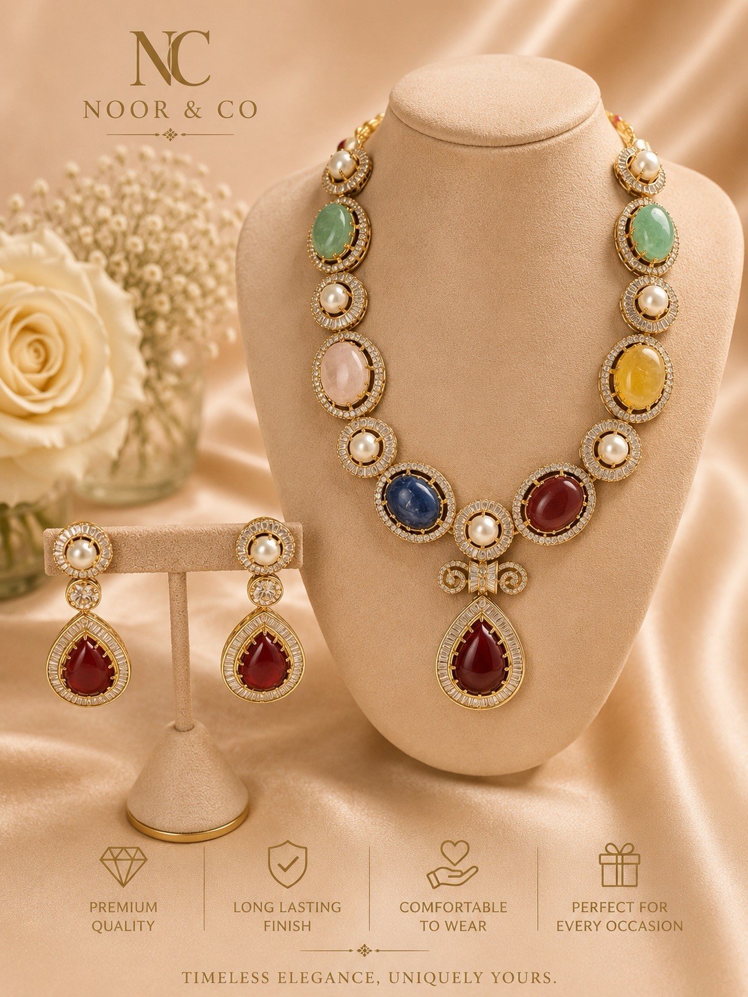 Sabasachi Inspired Heritage Gemstone Statement Necklace Set