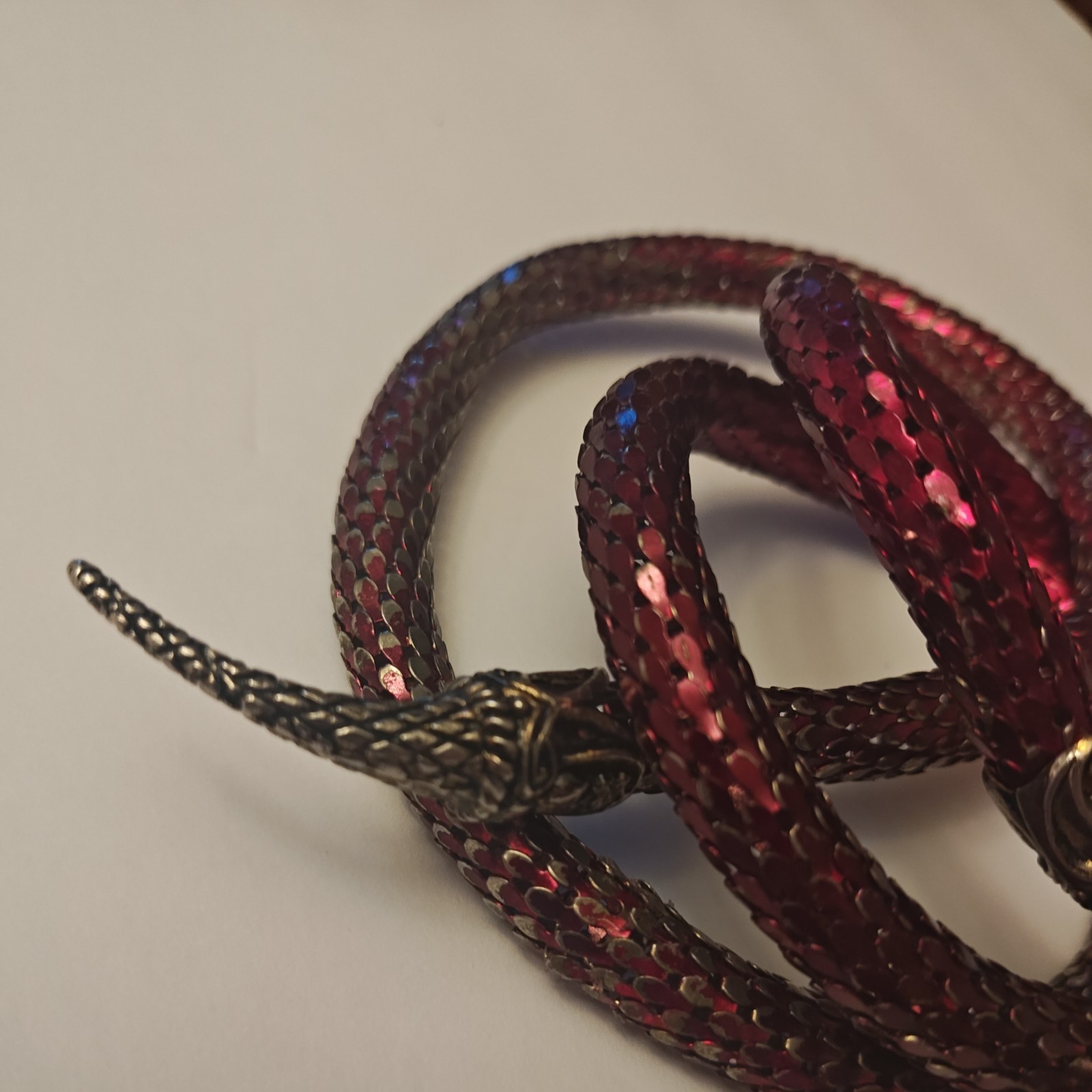 Vintage D L Auld Snake Necklace, Ruby Red Eyes, missing an eye. see pictures.