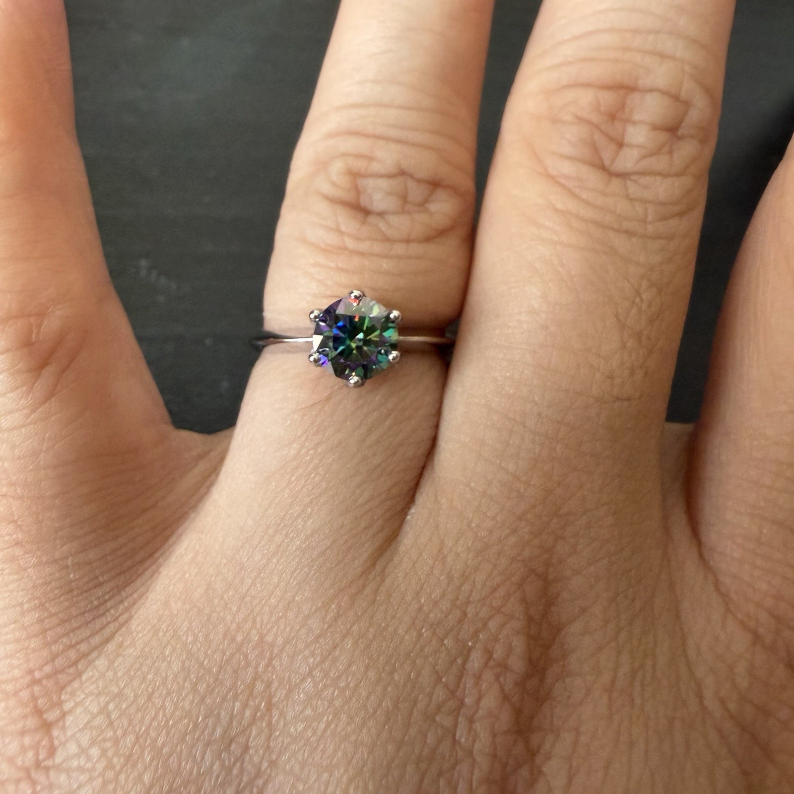 GRA 18K White Gold Plated Solitaire Ring 1.0CTW VVS1 Blue Moissanite Adjustable