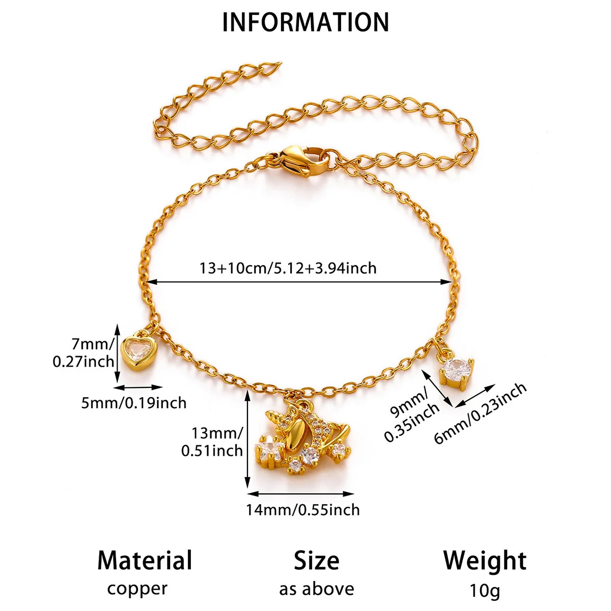 Elegant Zircon Multi-element Anklet For Women Girls 18K Gold Plated Heart Stars
