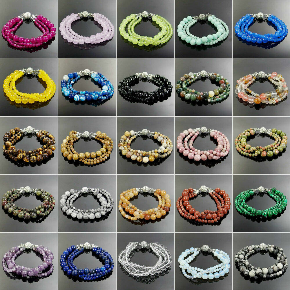 New 4mm 10mm Natural Multicolor Gemstone Handmade Bracelet Magnetic Crystal Ball