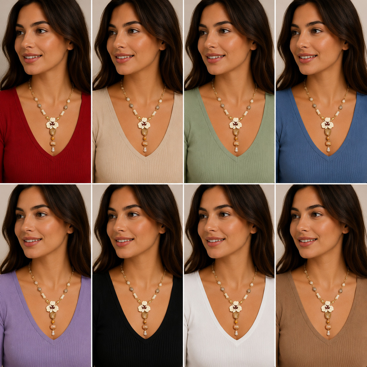 Zara Tropical Flower Pendant Necklace Faux Stone Pearl Statement Jewelry