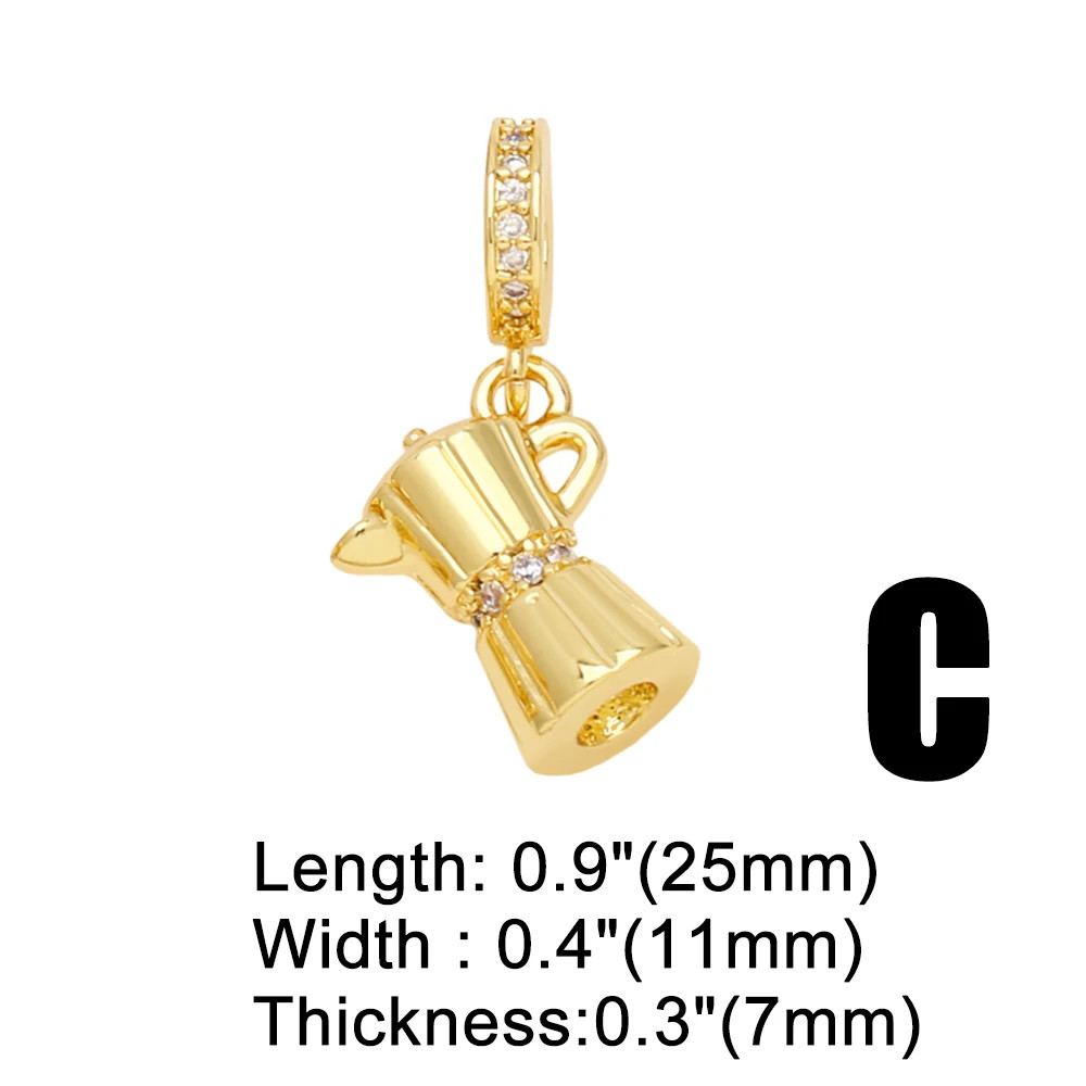 Coffee Cup Pendant Gold Plated Simulated Zirconia Mini Charm Jewelry Making
