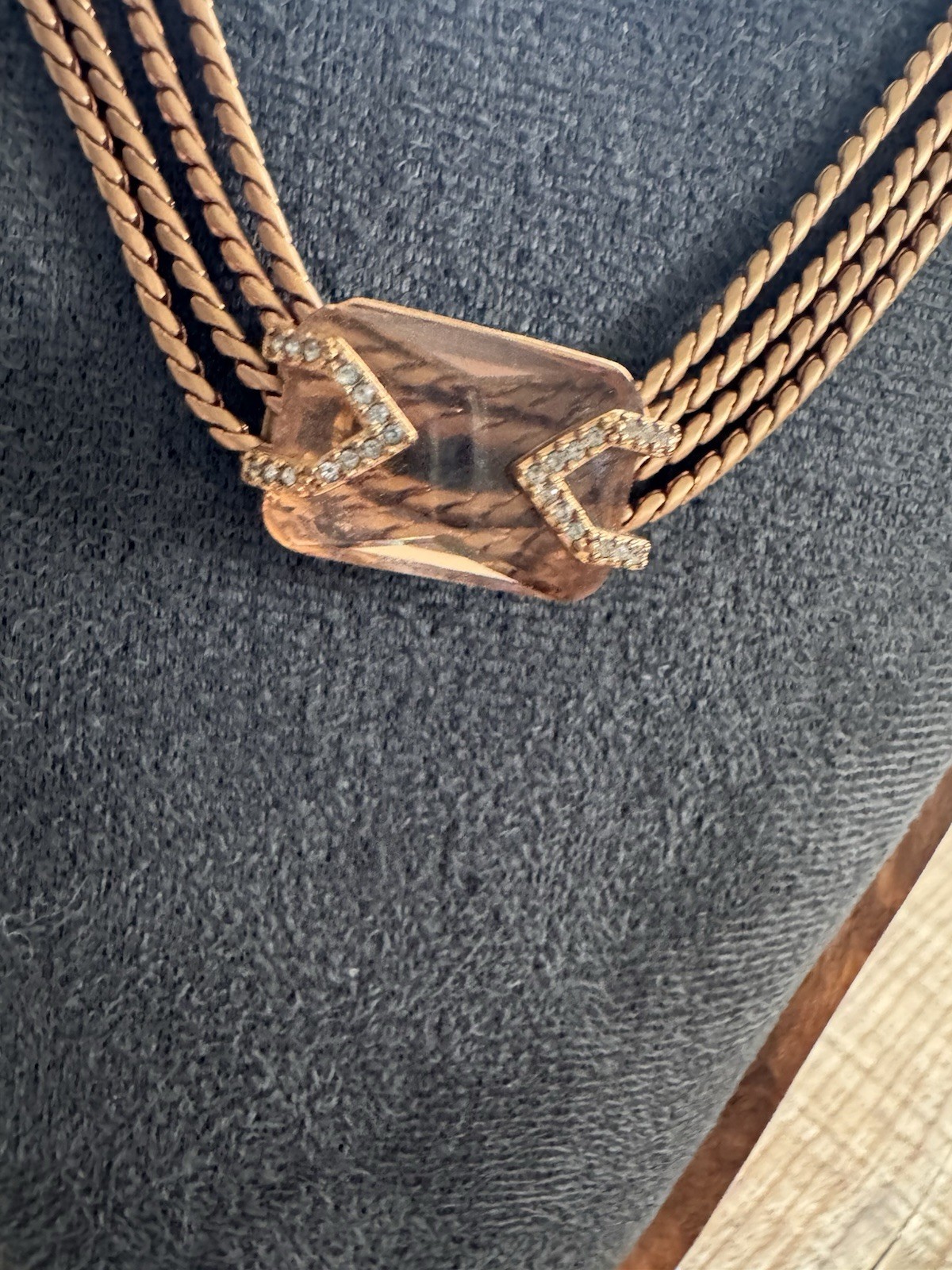 Stella & Dot KEEP Collective Gold Tone Smoky Crystal Ribbon Necklace Adjustable