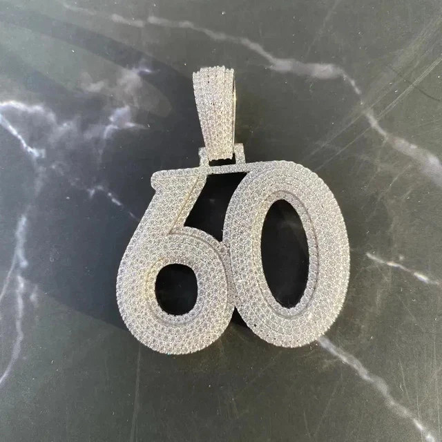 3Ct Round Cut Real Moissanite Custom Number Men’s Pendant 14K White Gold Plated