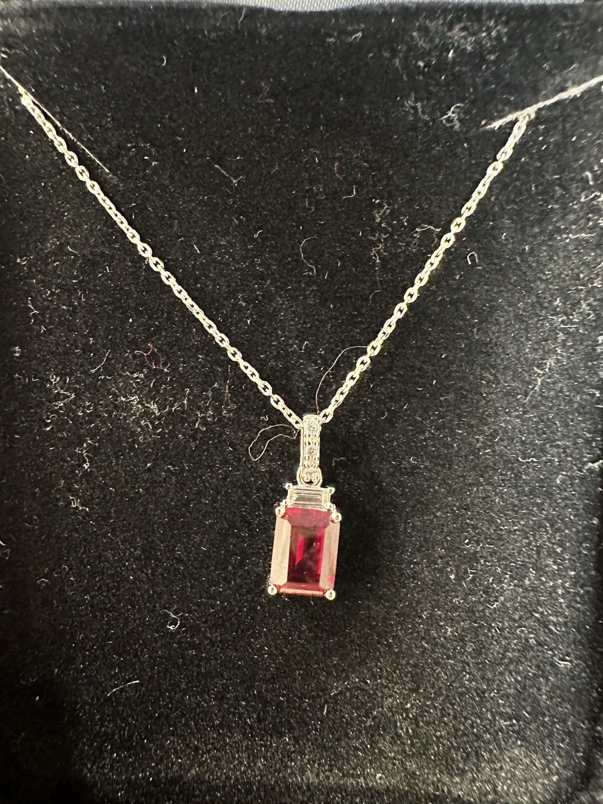 Kay Jewelers Lab-Created Emerald-Cut Ruby & Sapphire Pendant Necklace 18″