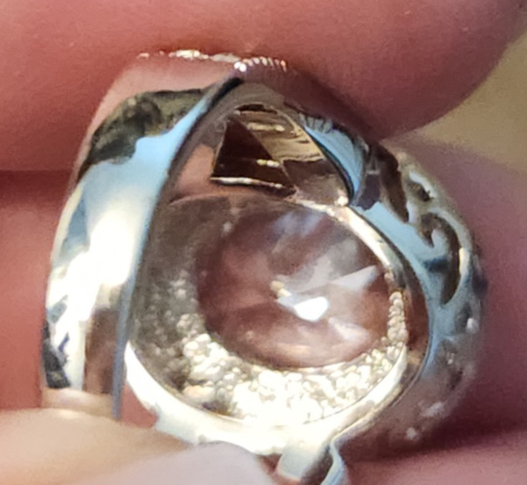 CZ Ring with Ornate Pave Setting Oval Stone Silver-Tone Sz 7 EUC