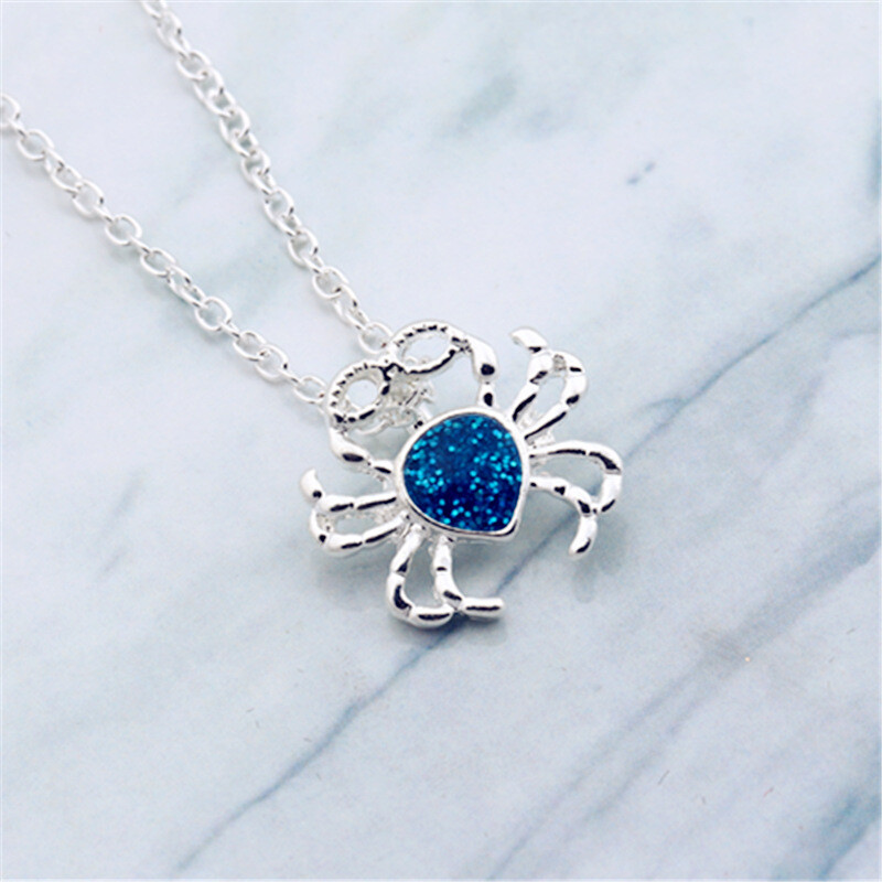 Pendant Necklace Chain Woman Fashion Silver Jewelry Blue Fire Opal Charm HOT