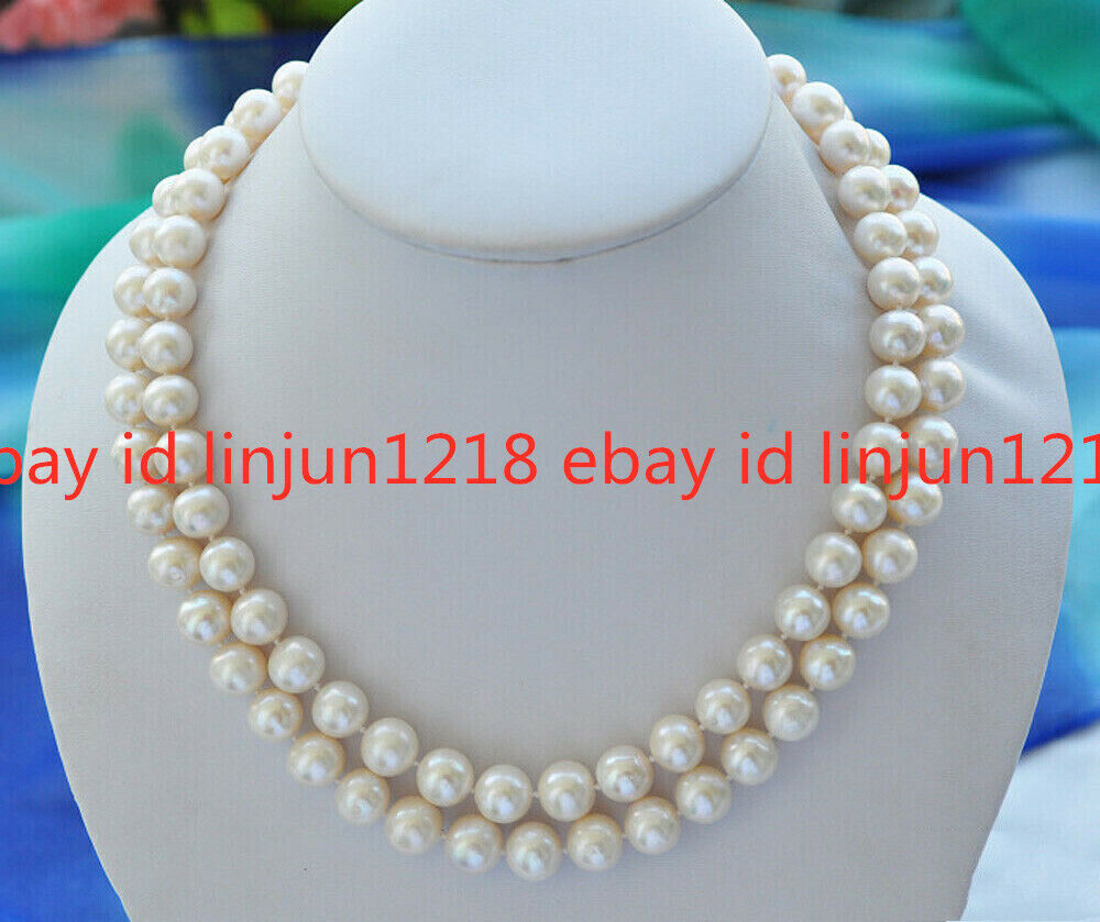 Beautiful 2Row 6-7/7-8//8-9/9-10mm Round White Freshwater Pearl Necklace 18-19in