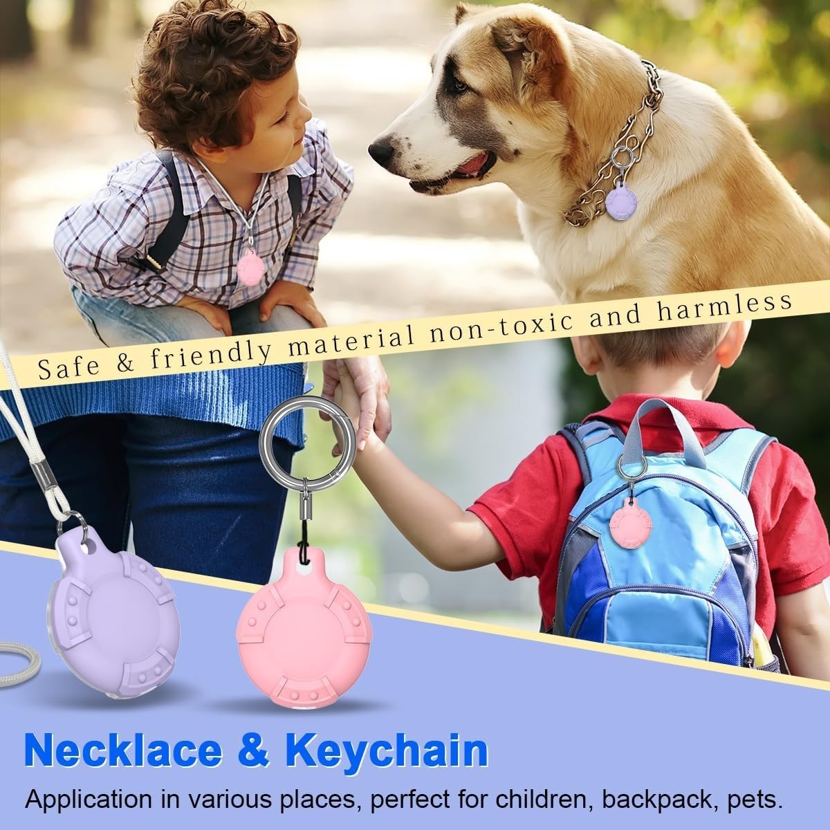 Durable Waterproof Kids AirTag Holders – 4 Pack Silicone Wristbands & Necklaces