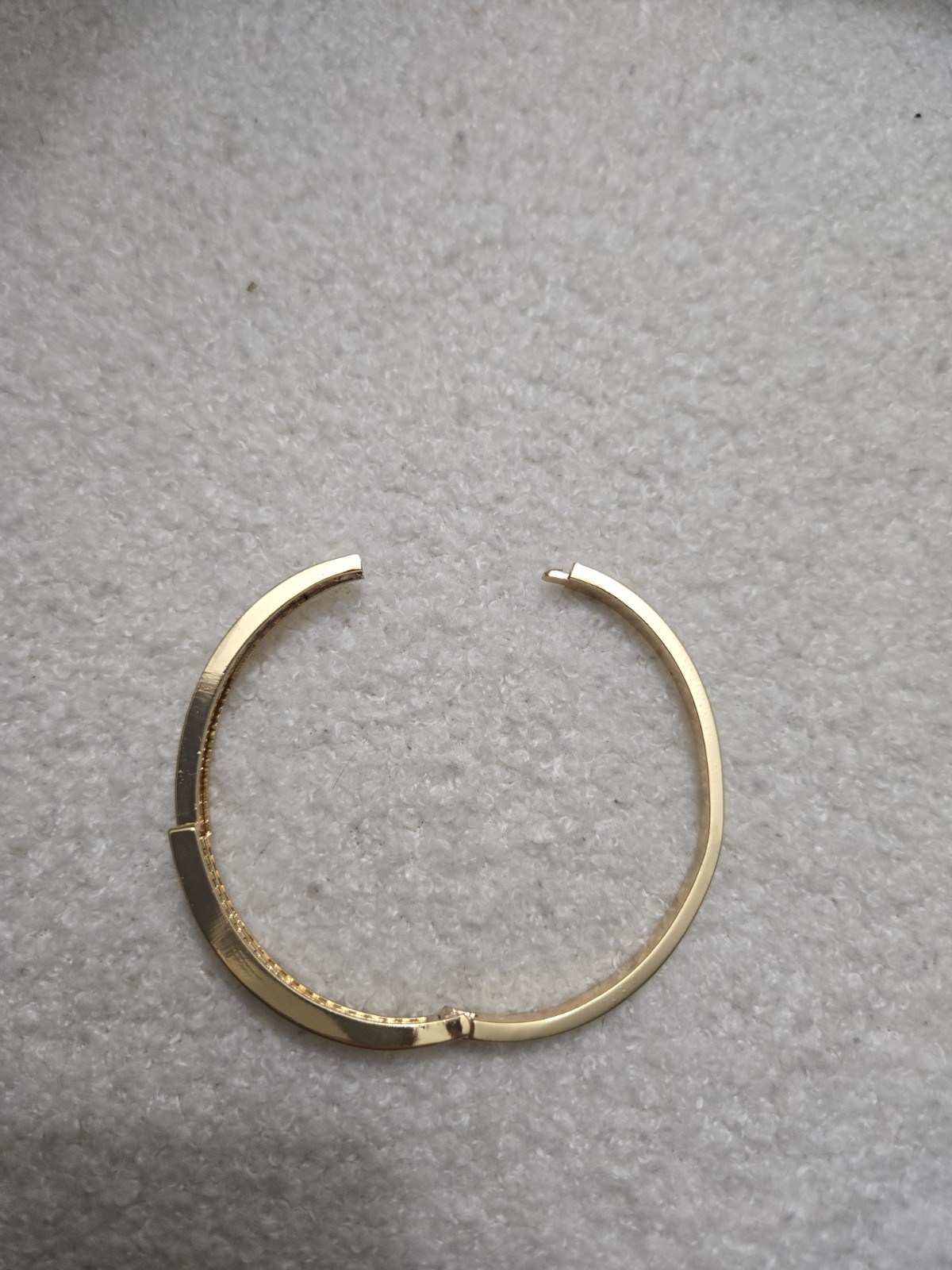 GoldTone Hinged Bangle Cuff WithRing Bracelet,Clear Baguette Crystal, Stackable