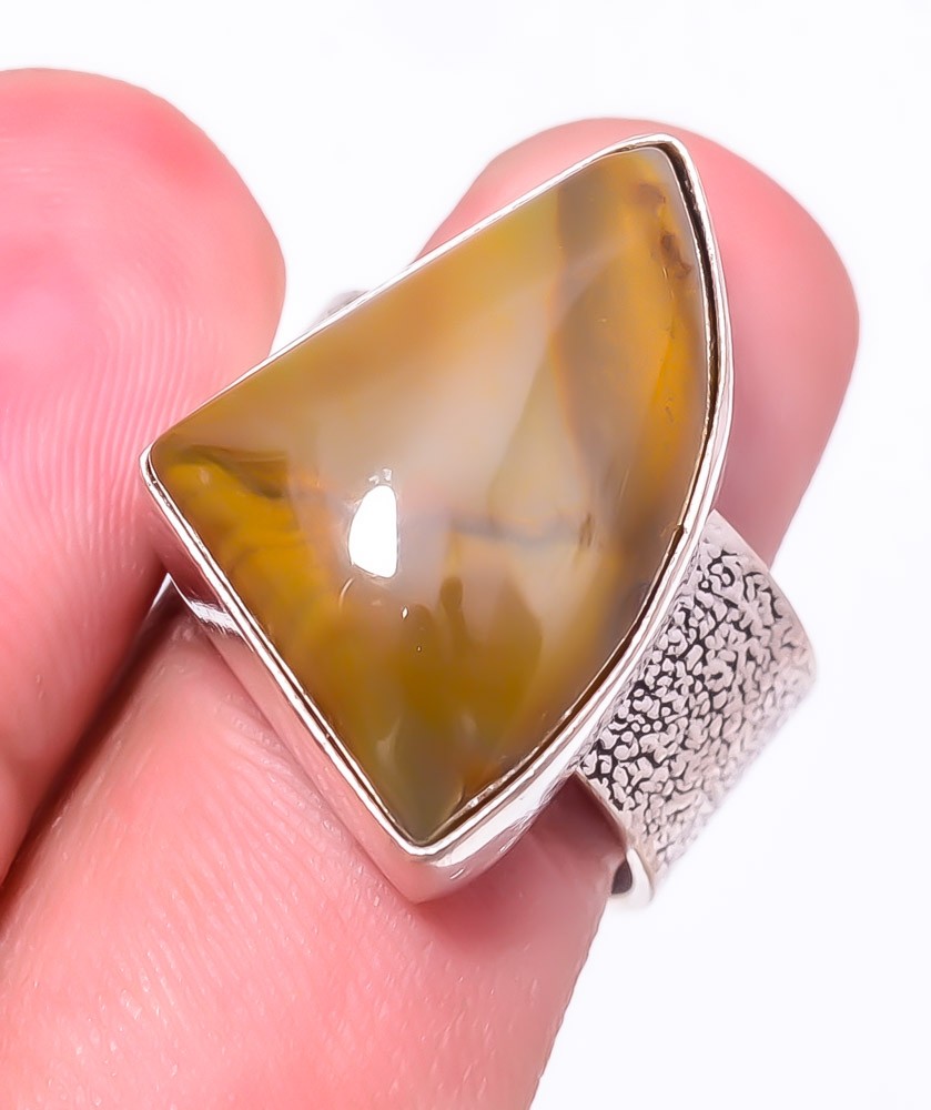 Natural Nellite – Aka Honey Stone Gemstone 925 Silver Plated Ring s.9 R309-139